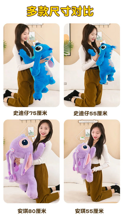 80cm Big Size Disney Lilo & Stitch Cartoon Anime Plush Stuffed Doll Room Kawai Plushies Pillow Ornaments Children's Holiday Gift