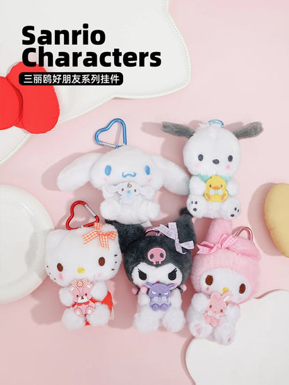 Genuine Sanrio Hello Kitty Kuromi Melody Pachacoo Cinnamoroll Stuffed Toy Pendant Cute Plush Toys Keyring Keychain Birthday Gift