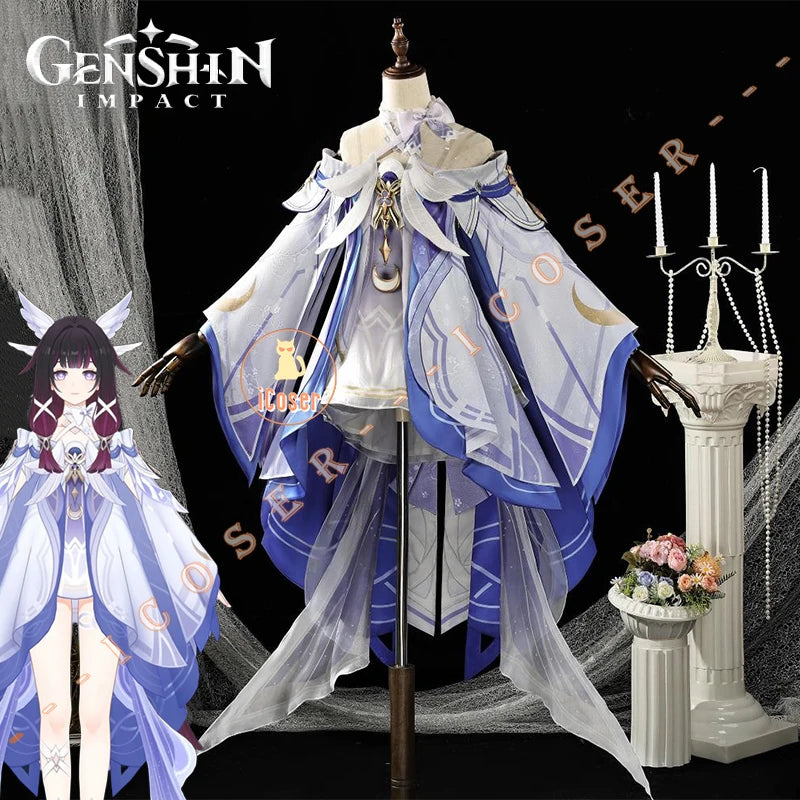 Genshin Impact Columbina Cosplay Costume Wig The Damselette Dress Uniform Eleven Fatui Harbingers Halloween Party for Women Girl