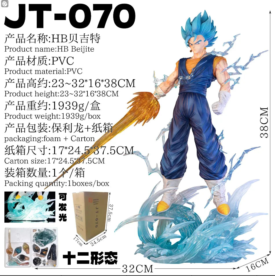 New Jt Statue 38cm/14.96inch Dragon Ball Z Vegetto Figure 3 Heads Replace Super Saiyan Action Figures Collection Model Toys Gift