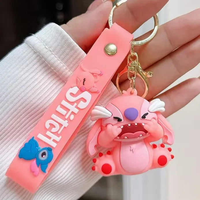Anime Disney Keychain Cartoon Mickey Mouse Minnie Lilo & Stitch Cute Doll Keyring Ornament Key Chain Pendant Kids Toys Gift