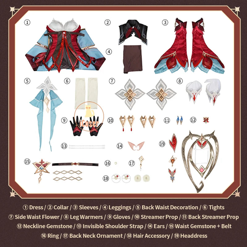 Genshin Impact Alice Cosplay Costume Wig Dress Headwear Ring Game Uniform Halloween Party for Women Girls Role Play Outfit Props