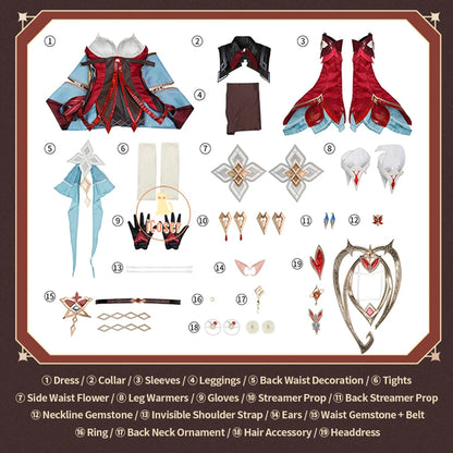 Genshin Impact Alice Cosplay Costume Wig Dress Headwear Ring Game Uniform Halloween Party for Women Girls Role Play Outfit Props