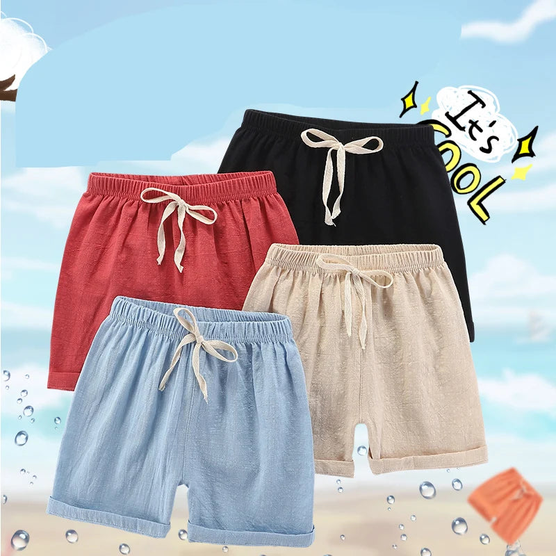 Teenage Boy Shorts 150 160cm Summer Clothing Cotton Linen Shorts Light Blue Black Red Children Shorts for Girls Toddler Clothes
