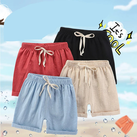 Teenage Boy Shorts 150 160cm Summer Clothing Cotton Linen Shorts Light Blue Black Red Children Shorts for Girls Toddler Clothes