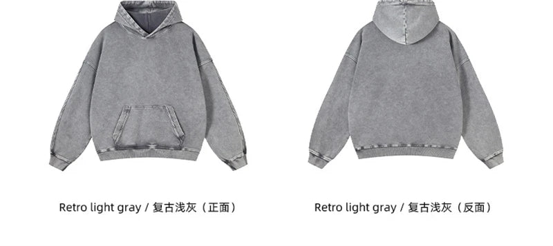 ZODF Vintage Batik Washed 420gsm Cotton Hoodies For Men Unisex Heavyweight Loose Hip Hop Hooded Sweatshirts Pullovers HY0696