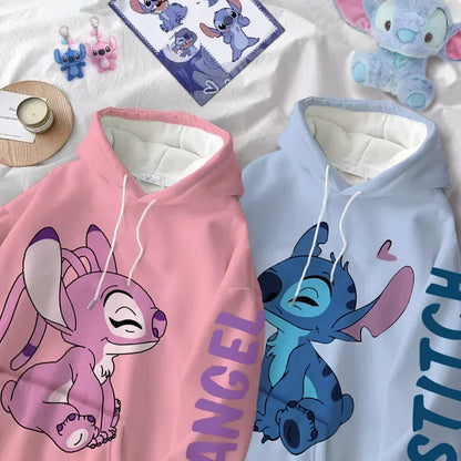 Women's Long Sleeve Oversized Hoodie MINISO Disney Gothic Kawaii Lilo & Stitch Pattern Sweatshirt Y2k Winter Fashion Coat Sale