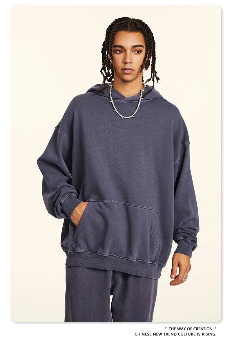 ZODF Retro Autumn Winter Washed Cotton Hoodies Unisex Loose 380gsm Knitted Sport Hooded Pullovers Brand Clothes HY0884