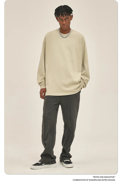 ZODF New 2025 Autumn Men 305gsm 100% Cotton T Shirt Unisex Loose Heavy Weight Basic Long Sleeve Solid T-Shirts Tops HY0634