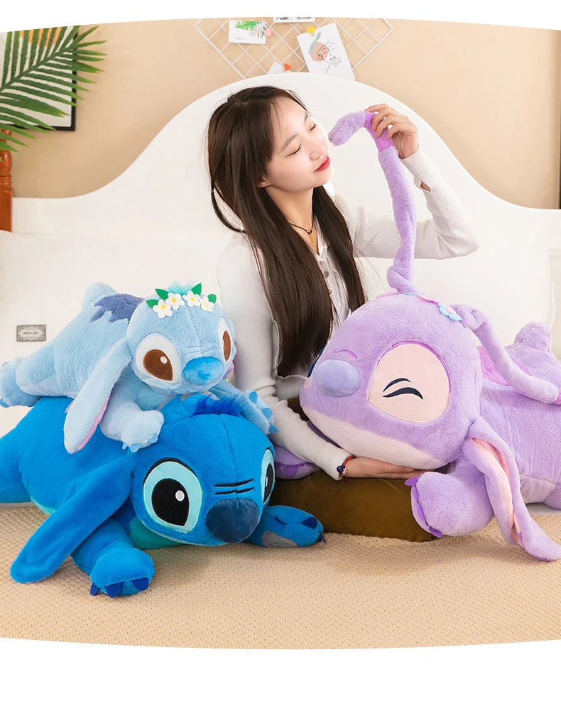Disney Lilo and Stitch Plush Toys Prone Cute 55/80cm Anime Stich Doll Stuffed Plushie Angel Pillow Soft Gift for Children Kawaii
