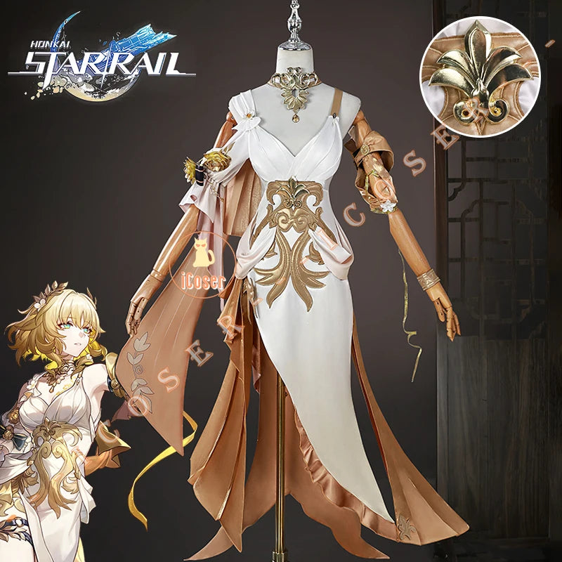 Honkai Star Rail Aglaea Cosplay Costume Wig Dress Headwear Ring Amphoreus The Goldweaver Metal Props Halloween Party Women Girls