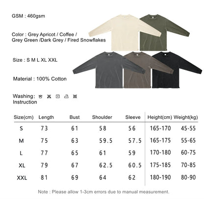 ZODF Autumn Winter 425gsm Long Sleeve T-Shirt American Retro Unisex Loose Heavyweight Basic Cotton T Shirts TEE HY0676