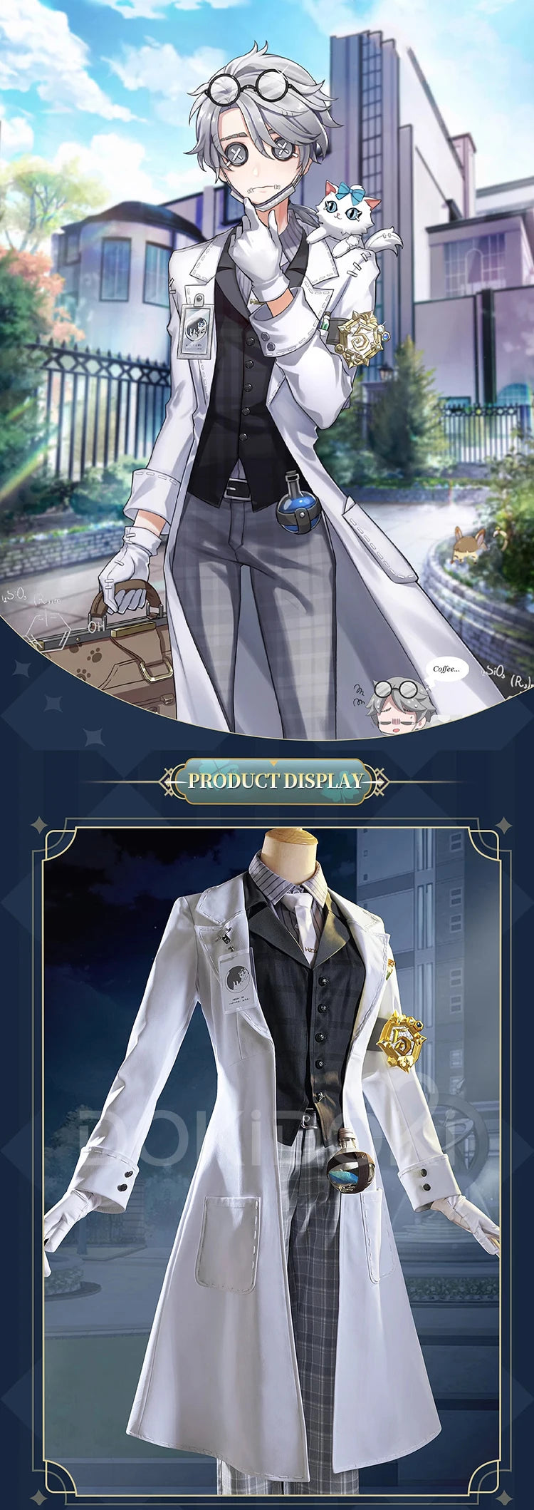 Gatto Embalmer Cosplay Costume Game Identity V【XS-2XL】DokiDoki-R Undertaker Aesop Carl Gatto Cosplay Men Costume Plus Size