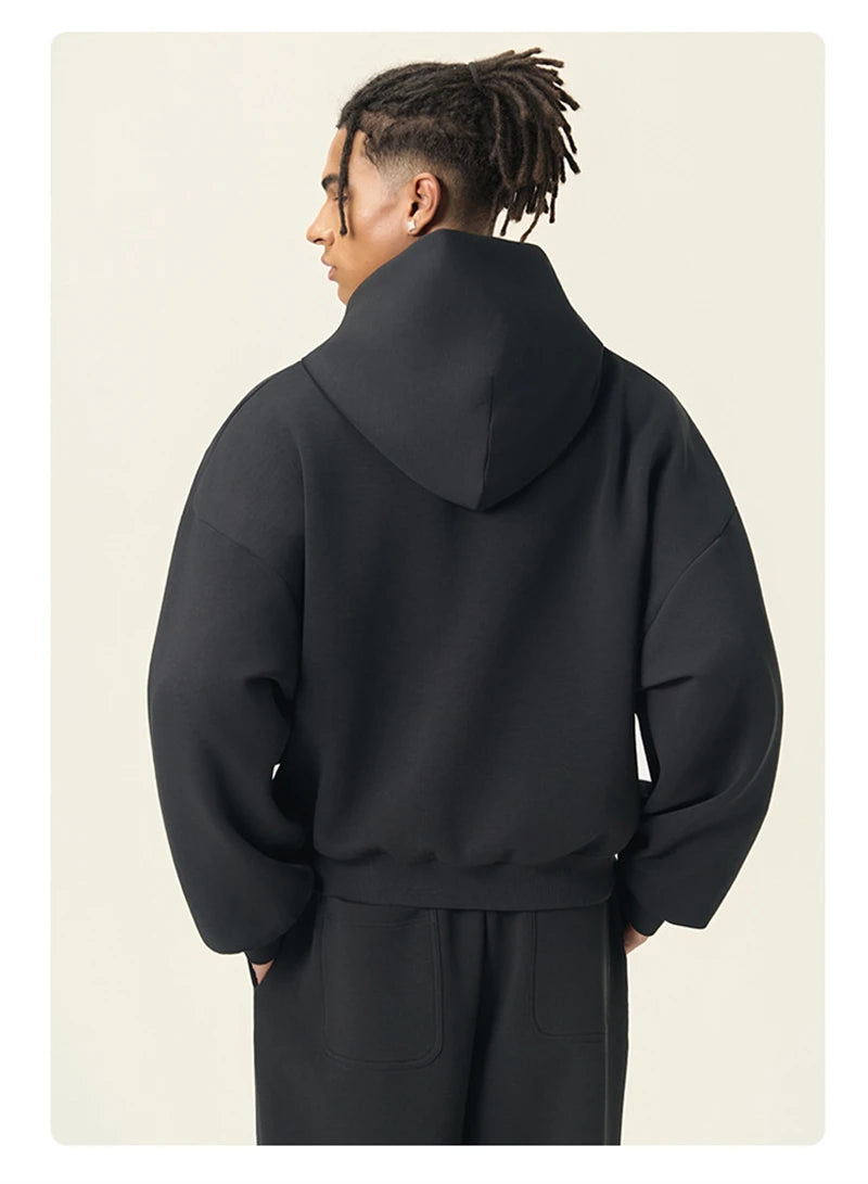 ZODF Trendy Winter 350gsm Solid Fleece Hooded Hoodies For Man Unisex Boxyfit Solid Warm Pullovers Brand Clothing HY0038