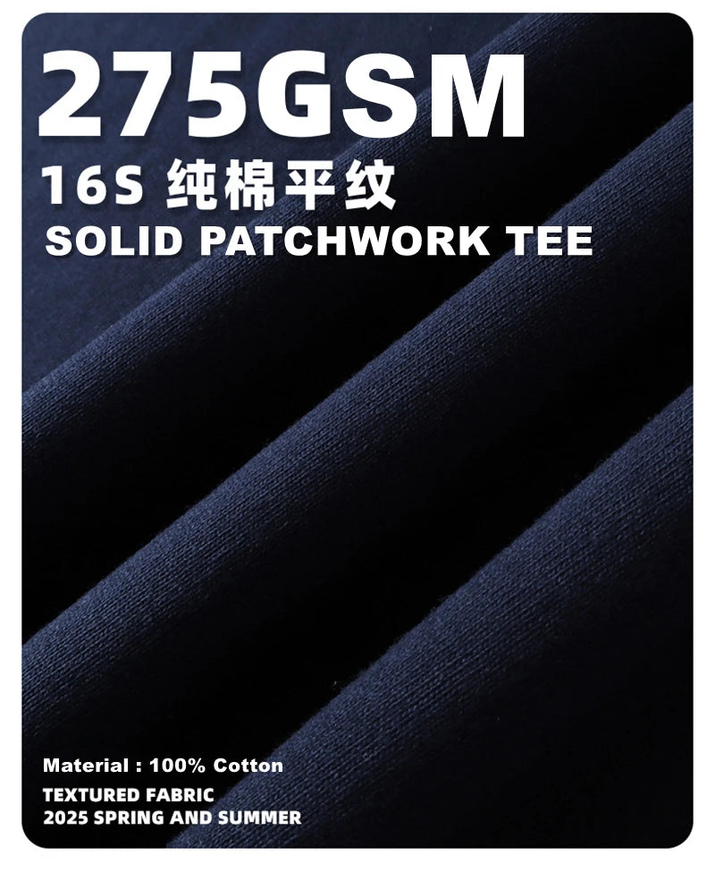 ZODF Trendy 2025 Men 275gsm Cotton T-Shirts Unisex Summer Patchwork Solid O Neck T Shirt Brand Tees HY1045