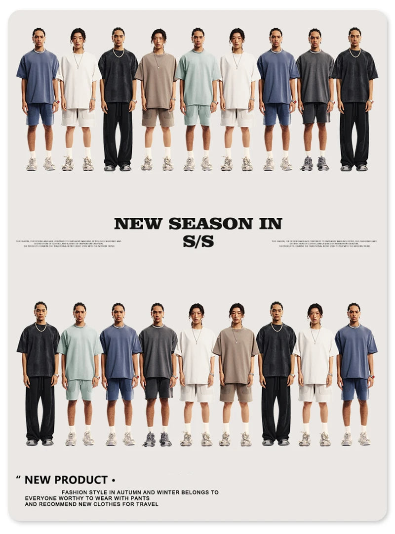 ZODF Retro 2024 Summer Men Washed Cotton T-Shirts  Unisex Women 310gsm Distressed Hem Loose Edge T Shirt Brand Tees HY0808