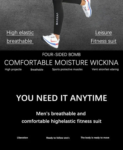 Men’s Sports Suits Fitness Clothes Tight-Fitting Quick-Drying Running Cycling Training Apparel for Autumn Night Workouts