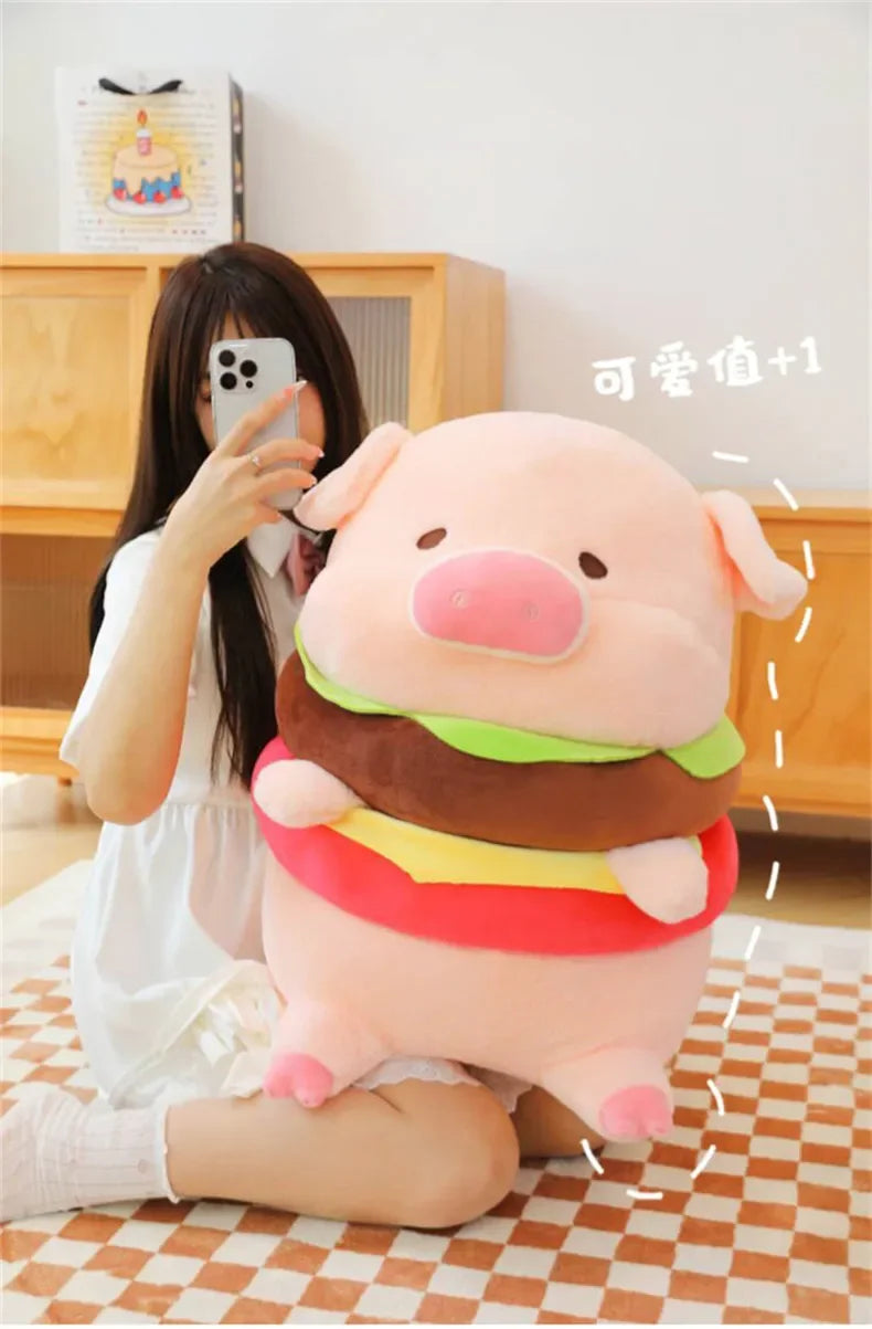 New 50cm Hamburger Pig Plush Toy Fluffty Kawaii Plushie Doll Simulation Pig Doll Anime Cute Stuffed Animals Soft Plush Gift