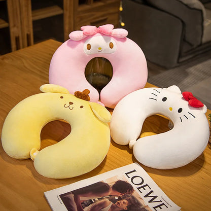 Kuromi My Melody Cinnamoroll Hello Kitty Pom Pom Purin Cute Soft Plush U-shaped Pillow Kawaii Plush Portable Pillow