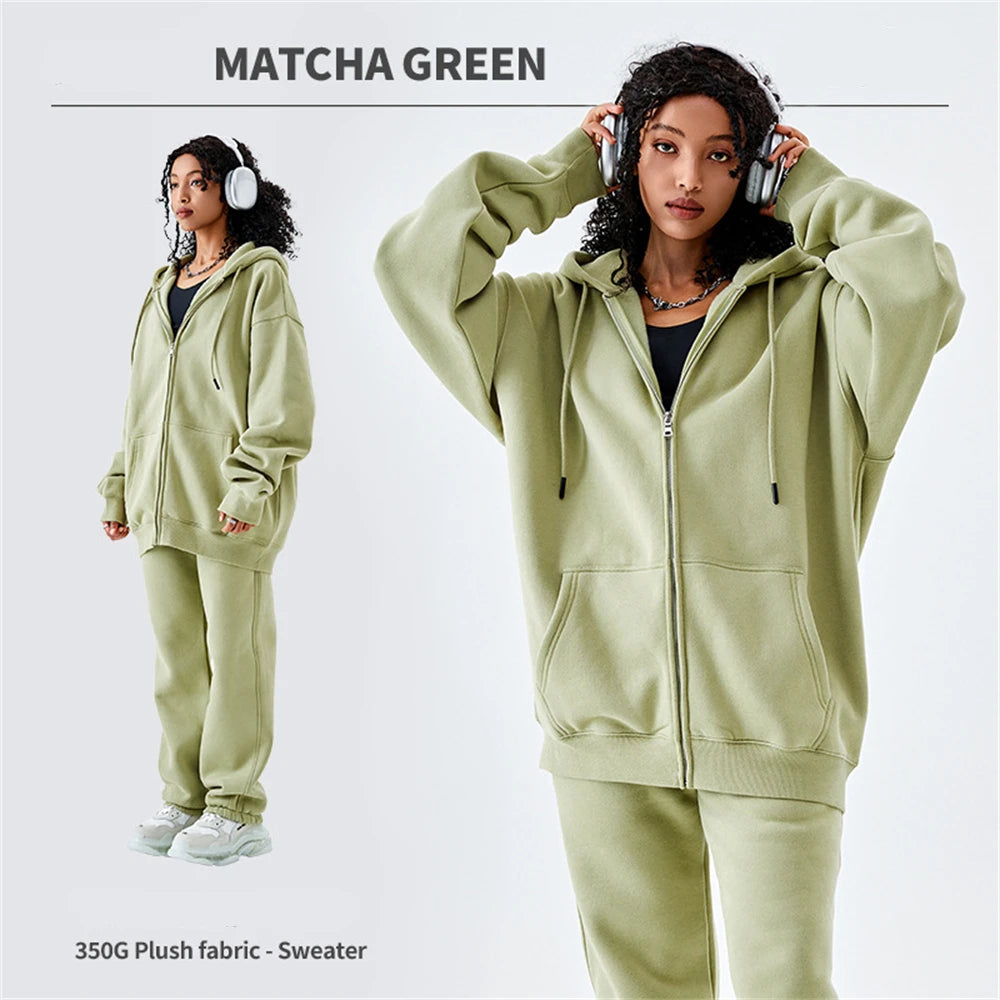 ZODF Basic Winter Men Fleece Zipper Hoodies Unisex Casual Loose 350gsm Warm Solid Hooded Sweatshirts Coats 18 Colors HY0726