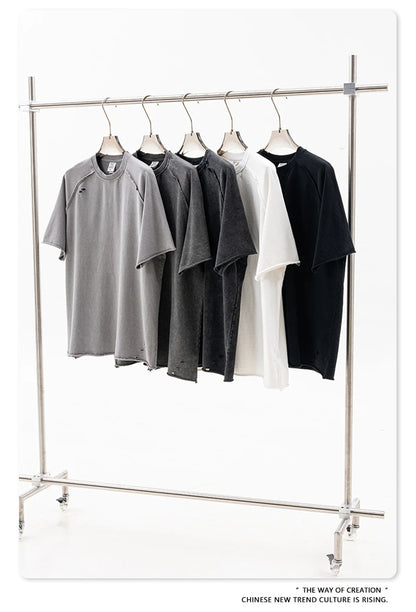 ZODF 2025 Men Summer Heavy Weight Washed 330gsm Cotton T-shirt Unisex High Street Distressed Holes Oversized T Shirts Tee HY0984