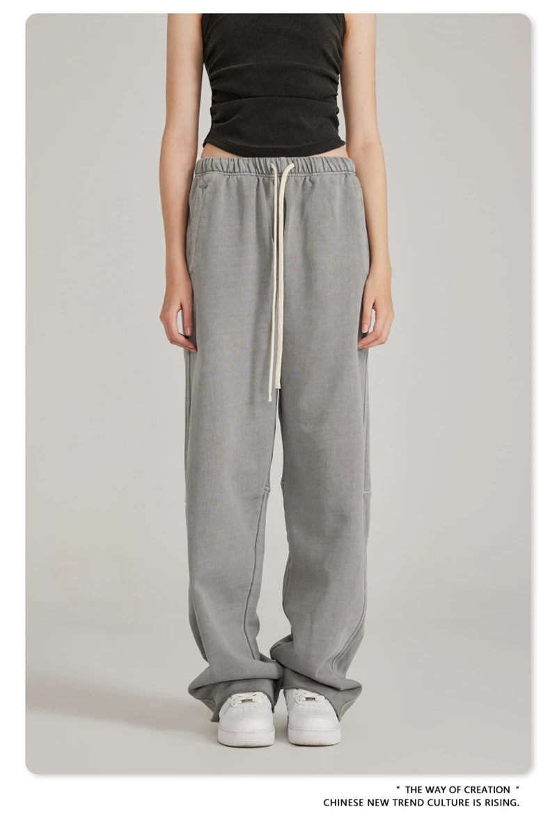 ZODF 2023 Spring Men 380gsm Washed Cotton Pants American Retro Unisex Loose Edge Oversized Straight Trousers Streetwears HY0537