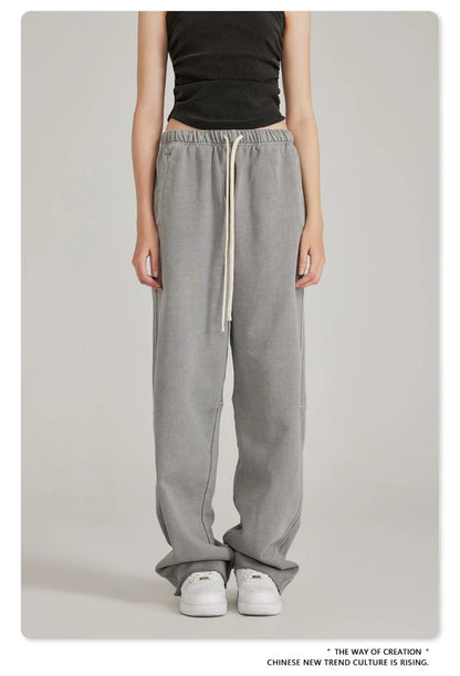 ZODF 2023 Spring Men 380gsm Washed Cotton Pants American Retro Unisex Loose Edge Oversized Straight Trousers Streetwears HY0537