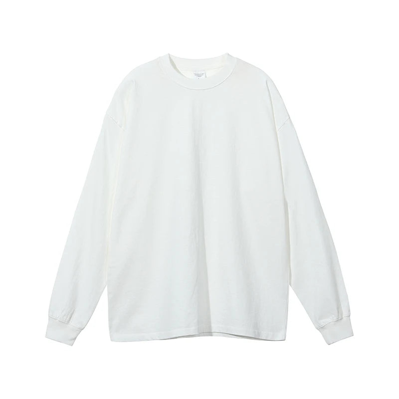 ZODF Retro Autumn Full Sleeve Washed 100% Cotton T-Shirts For Men Unisex Solid Casual Loose 310gsm Tee Brand Tops HY0405