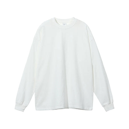 ZODF Retro Autumn Full Sleeve Washed 100% Cotton T-Shirts For Men Unisex Solid Casual Loose 310gsm Tee Brand Tops HY0405