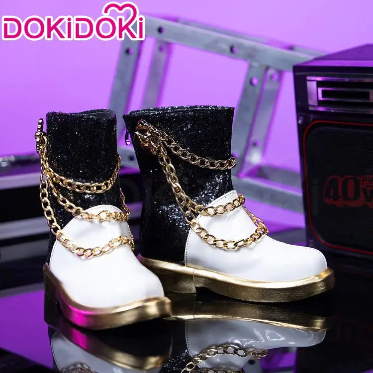 Miraa Cosplay Shoes Anime DokiDoki Girls Cosplay Black White Boots Miraa Golden Stage Performance Shoes