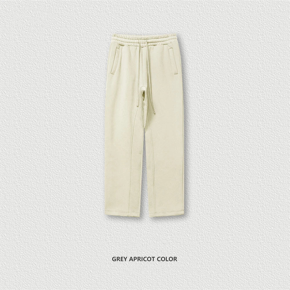 ZODF 345gsm Fleece Straight Pants for Men Unisex Loose Comfortable Sport Trousers Autumn Winter HY0864 - Grey Apricot