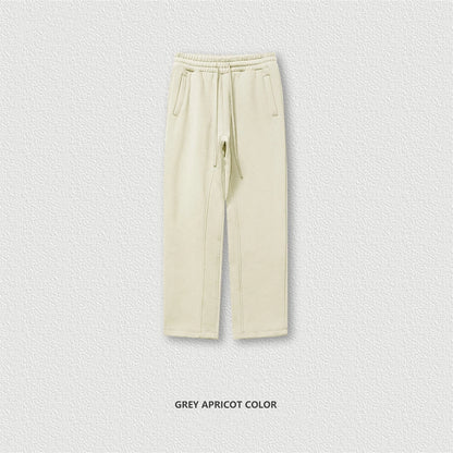 ZODF 345gsm Fleece Straight Pants for Men Unisex Loose Comfortable Sport Trousers Autumn Winter HY0864 - Grey Apricot