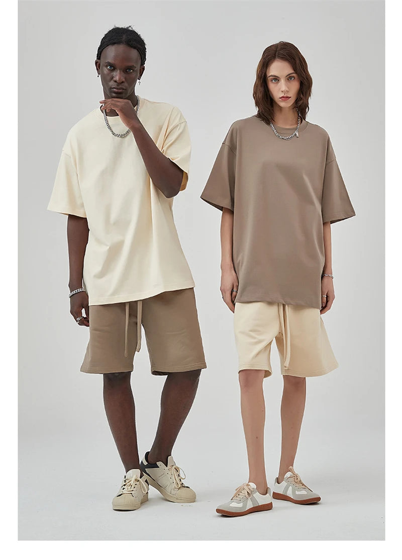 ZODF Summer Men 100% Cotton Solid Oversized Heavyweight 305gsm No-Shrink T-Shirt HY0165