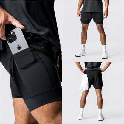 Summer Fashion Men Gym Shorts Demon Slayer Anime Quick Dry Double-layer Sports Pants Streetwear Sportswear Fitness Beach Pants