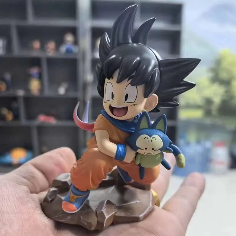 Dragon Ball Childhood Little Goku Hugs Puer Ya Mu Tea Little Follower Figure Doll Pvc Model Statue Collection Toys Ornamen Gift