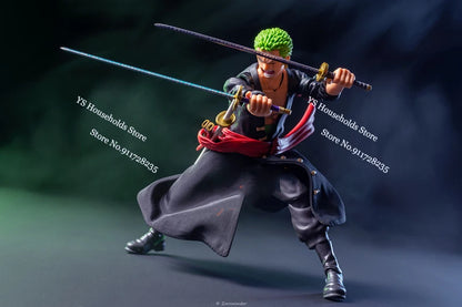 1/12 Anime One Piece Roronoa Zoro Man Soldier Mini Hemline Long Black Green Windbreaker Coat Toys Accessory For 6" Shf Figure