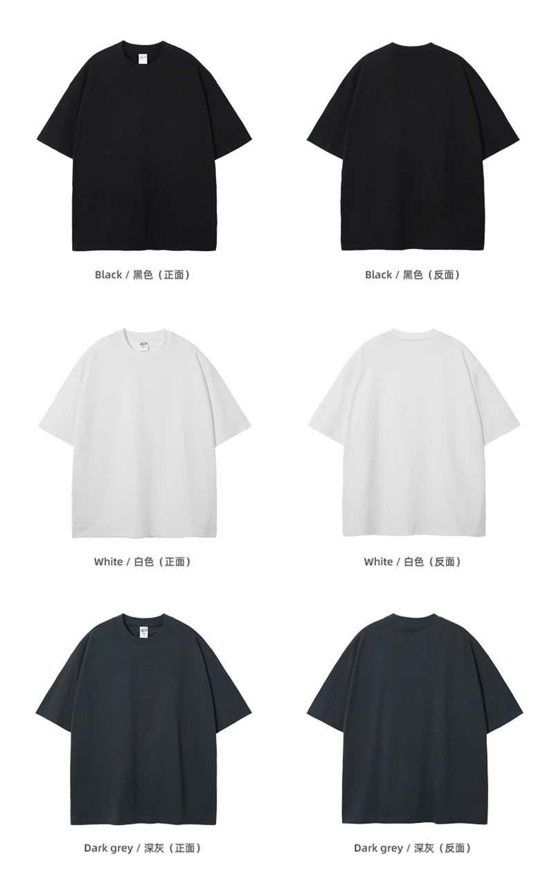 ZODF New Summer Men 275gsm Cotton T Shirts Unisex Women High Street Oversized FG Noshrink Solid T-Shirt Streetwears HY0152