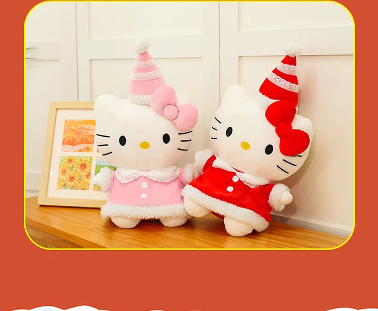 New Sanrio Hallo Kitty Plush Toy Doll Pillow Christmas Kt Cat Plush Toy Cute Hat Kitty Doll Katie Cat Pillow Girl Holiday Gifts