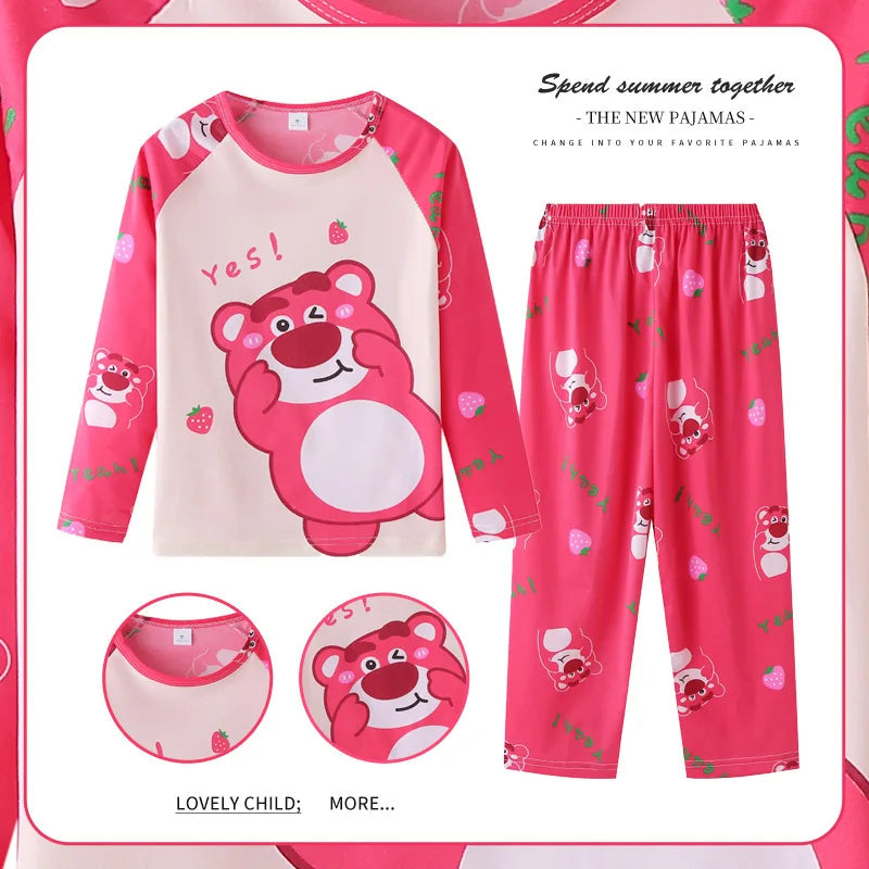 Toddler Girl Pajamas Sets for Boys Pijamas Long Sleeve Pink Strawberry Bear Stitch Children Pyjamas