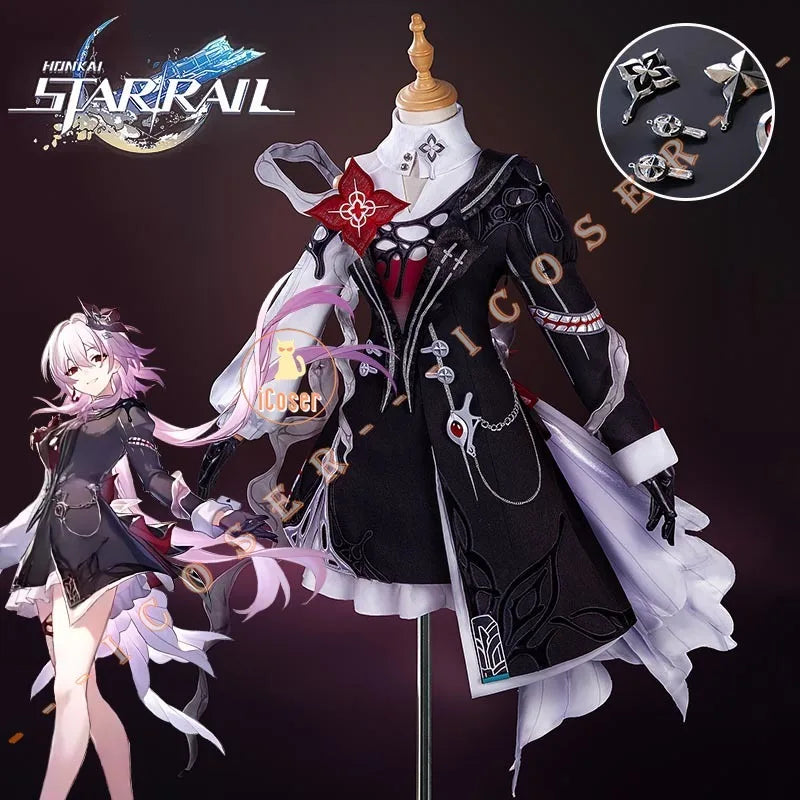 Honkai Star Rail Evernight March 7th Cosplay Costume Wig Dress Headwear Mysterious Foreign Guest Halloween Party for Women Girls