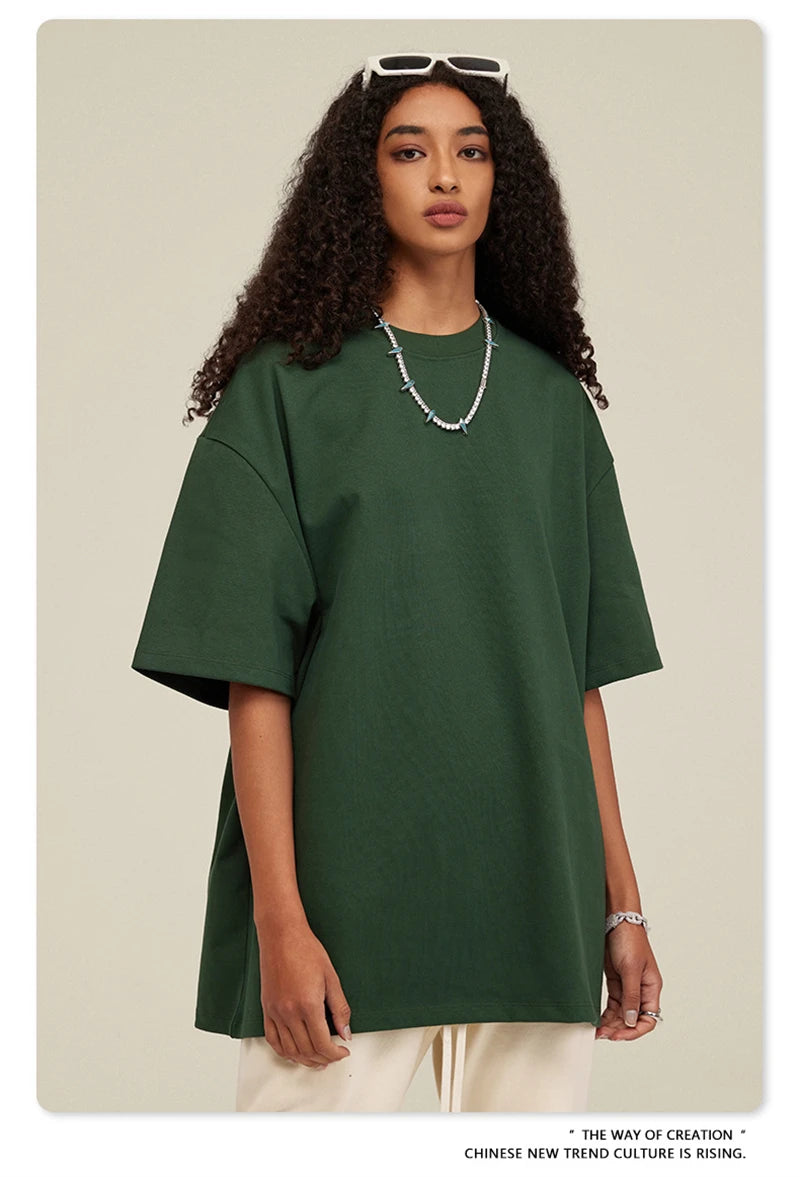 ZODF 2025 Heavy-Weight 425gsm 100% Cotton T-Shirts For Men Unisex Summer Oversized O-Neck Basic Solid T Shirt Brand Tees HY0485