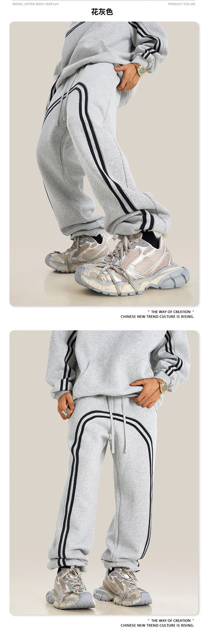 ZODF New Autumn Winter Men Fleece Sweatpants Women Unisex 332gsm Washed Ribbon Warm Joggers Pants Brand Clothes HY0877