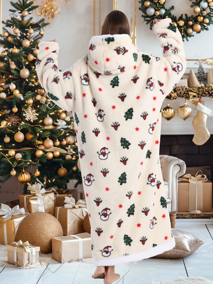 Short/Long Wearable Blankets Christmas Hoodies Winter Flannel Hooded Blanket with Full Sleeves Men Women Warm Adult TV Blanket