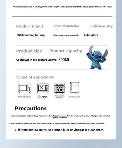 Disney Stitch Mug Office Coffee Cup Stackable Ceramics Mugs High Value Couple Water Cups Student Hot Water Cup Festival Gift