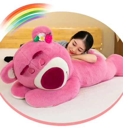 90cm Anime Toy Story Lots-o-Huggin Bear Plush Toy Kawaii Lying Sleeping Lotso Bear Plush Soft Stuffed Doll Pillow Birthday Gift