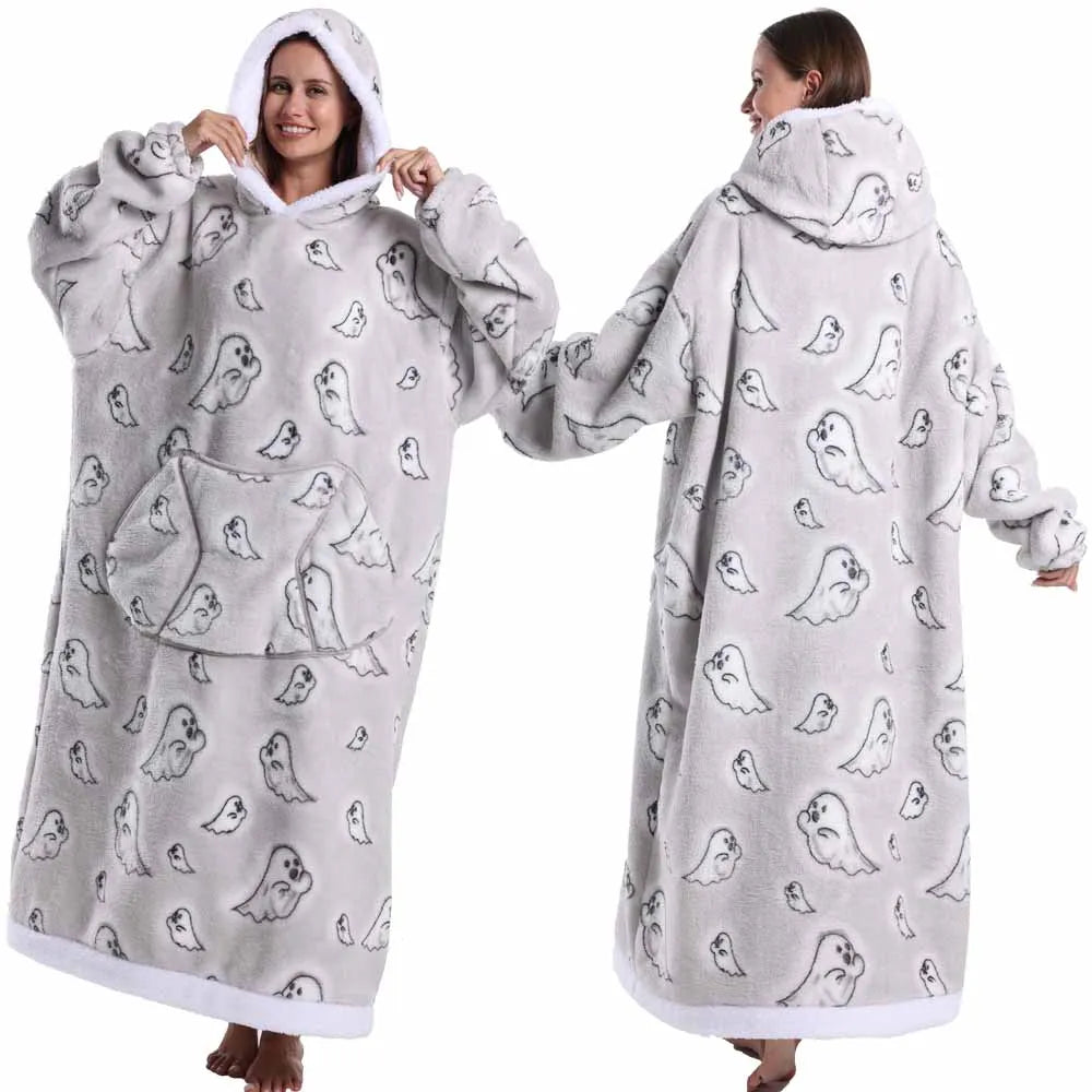 Man Pajamas Winter Long Men Bathrobe with Hood Luxury Fluffy Woman Dressing Gown Warm NIghtie Pijamas Animal Cartoon Towel Robe