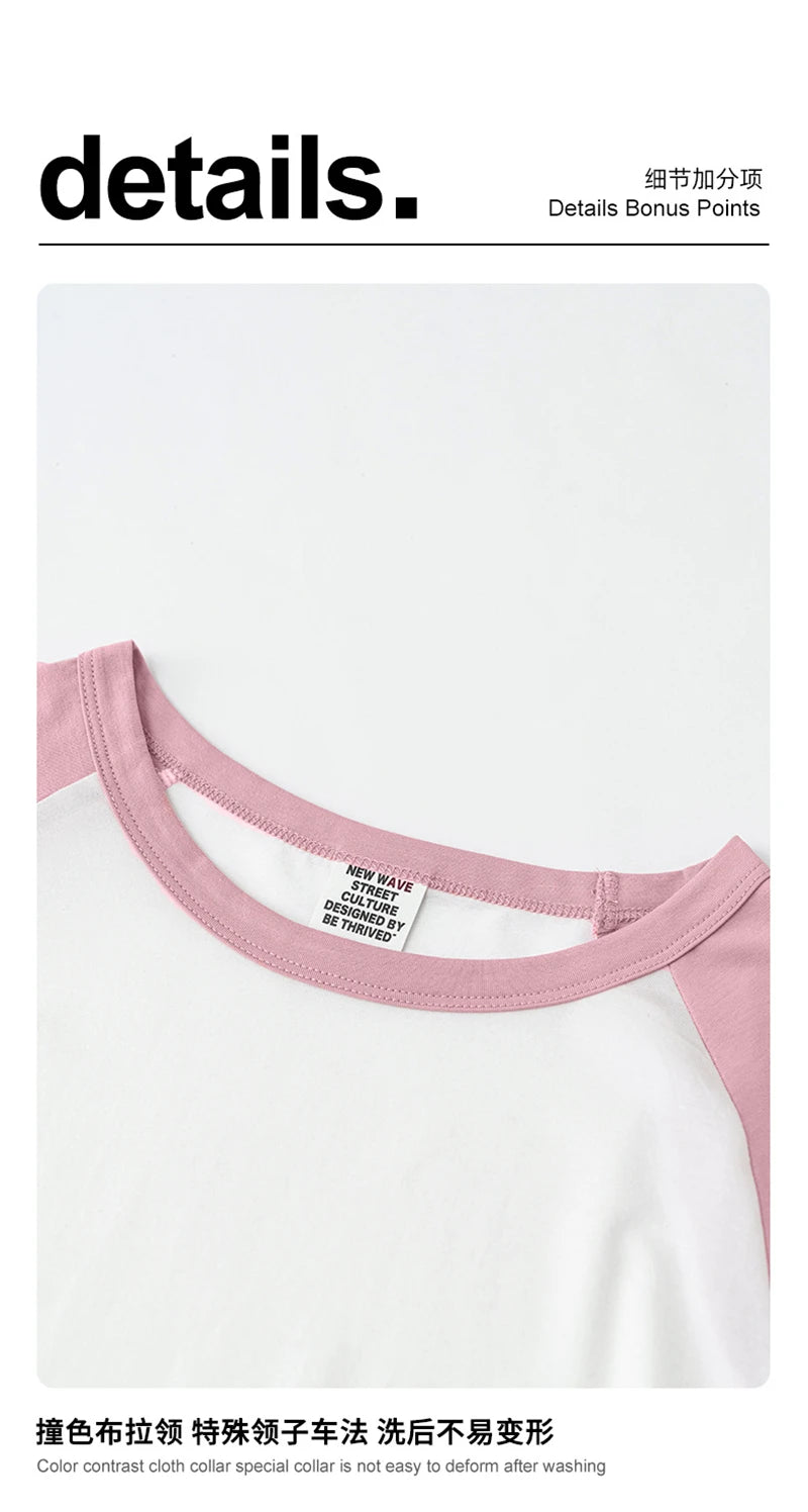 ZODF Hotsweet Summer Women Raglan Sleeve T-Shirts Girls Slim Fit 150gsm Casual Patchwork O Neck T Shirt Brand Tees HY1021