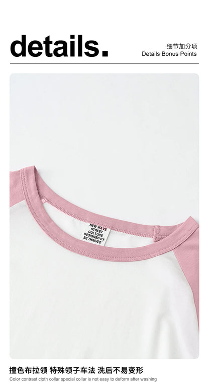 ZODF Hotsweet Summer Women Raglan Sleeve T-Shirts Girls Slim Fit 150gsm Casual Patchwork O Neck T Shirt Brand Tees HY1021