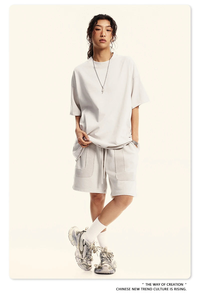 ZODF Retro 2024 Summer Men Washed Cotton T-Shirts  Unisex Women 310gsm Distressed Hem Loose Edge T Shirt Brand Tees HY0808