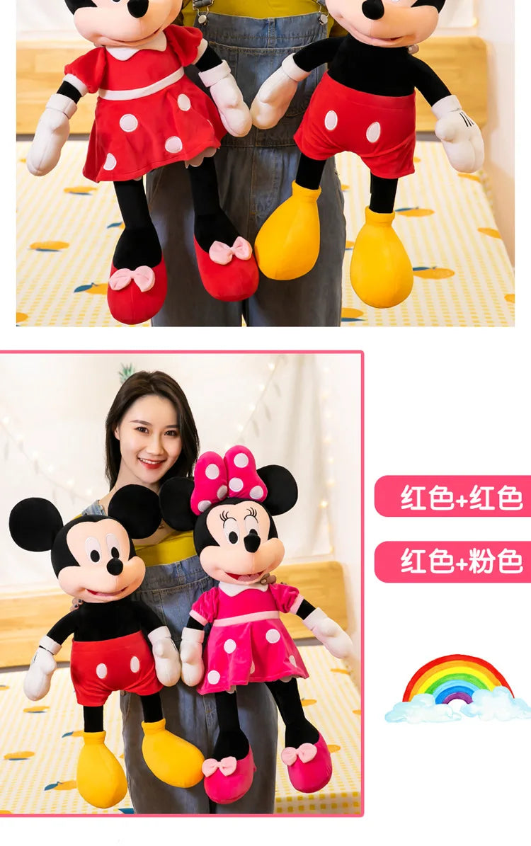 Disney 100cm Plush Mickey Minnie Doll Cartoon Cute Mouse Stuffed Toy for Kids Birthday Christmas Gift Large Hugging Pillow For